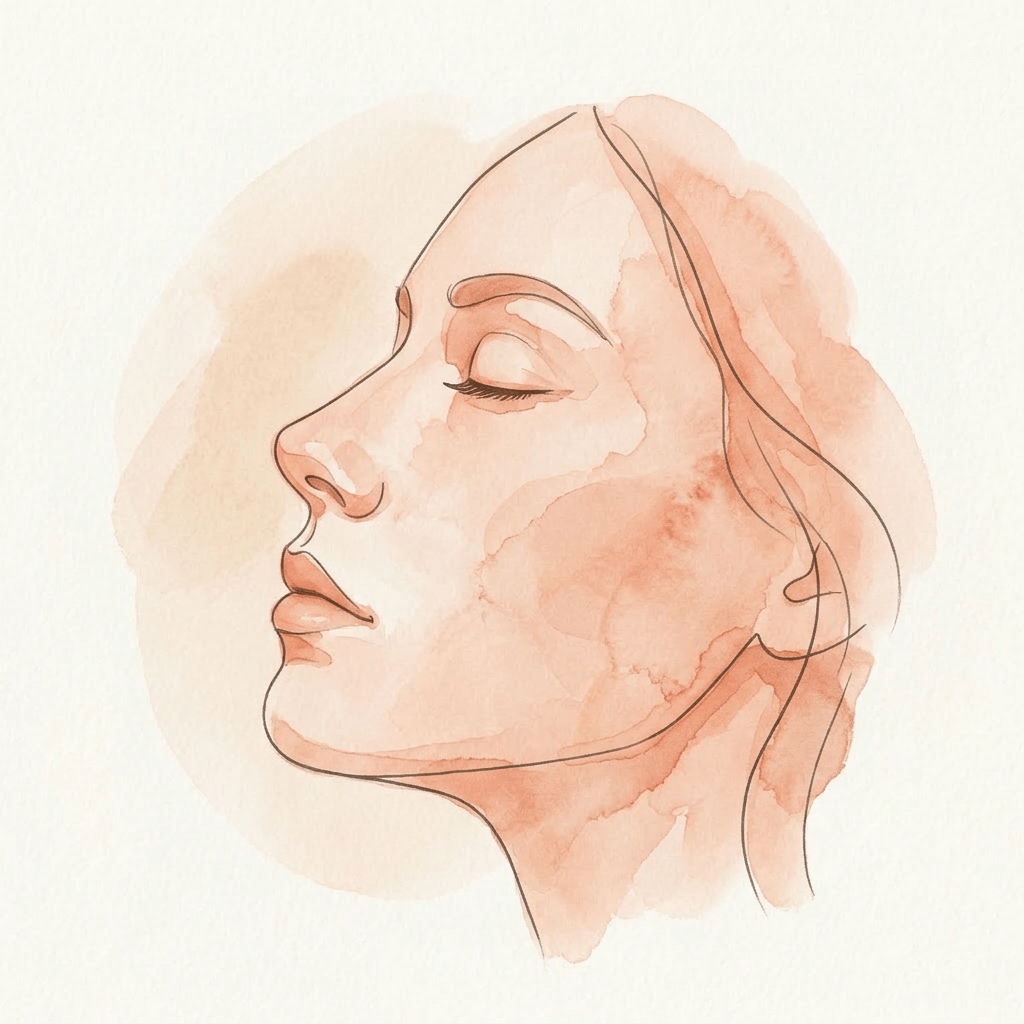Line art of two women, one looking down and the other tilting head back with hand in hair